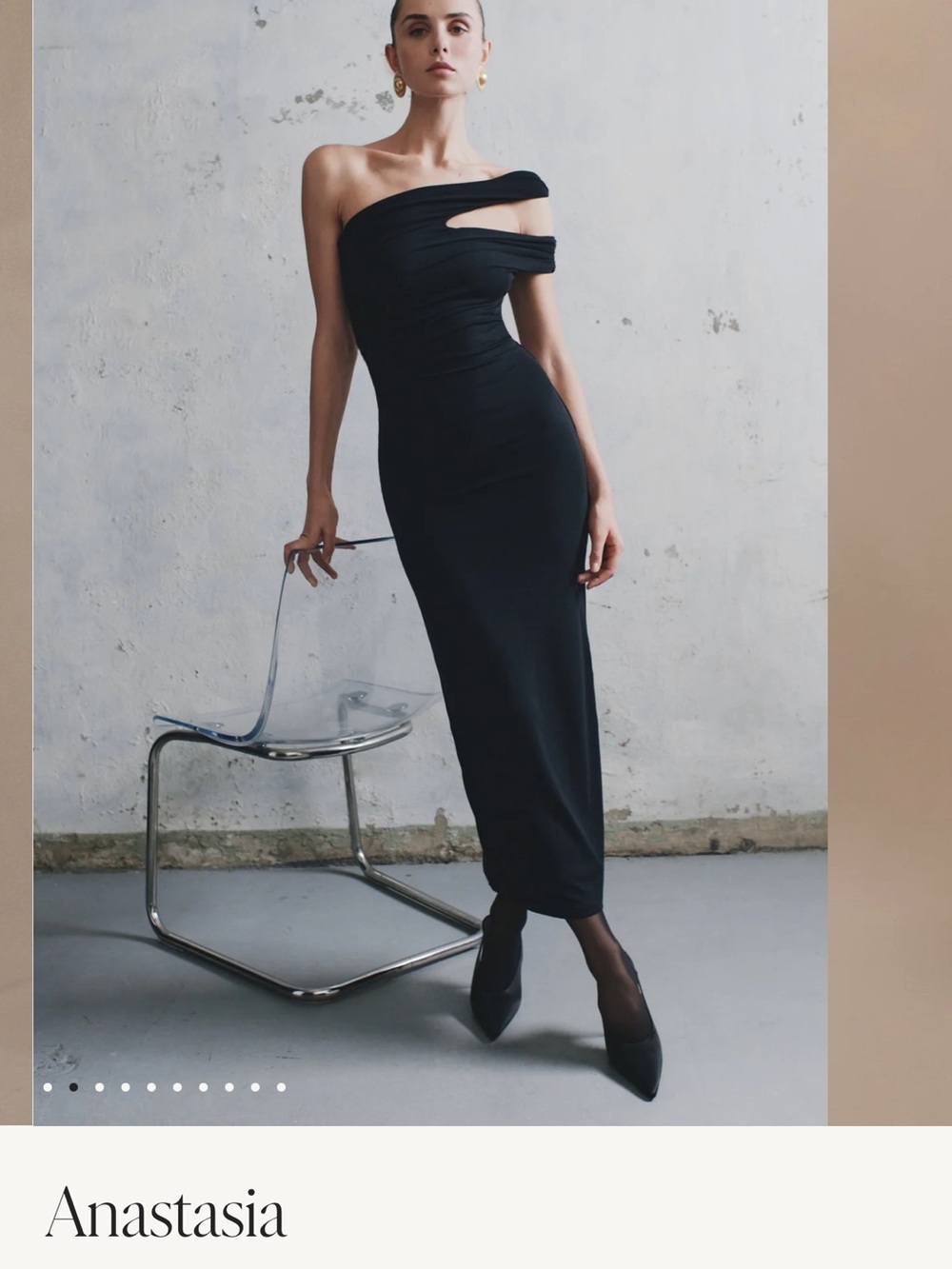Anastasia Asymmetric One-Shoulder Black Midi Dress